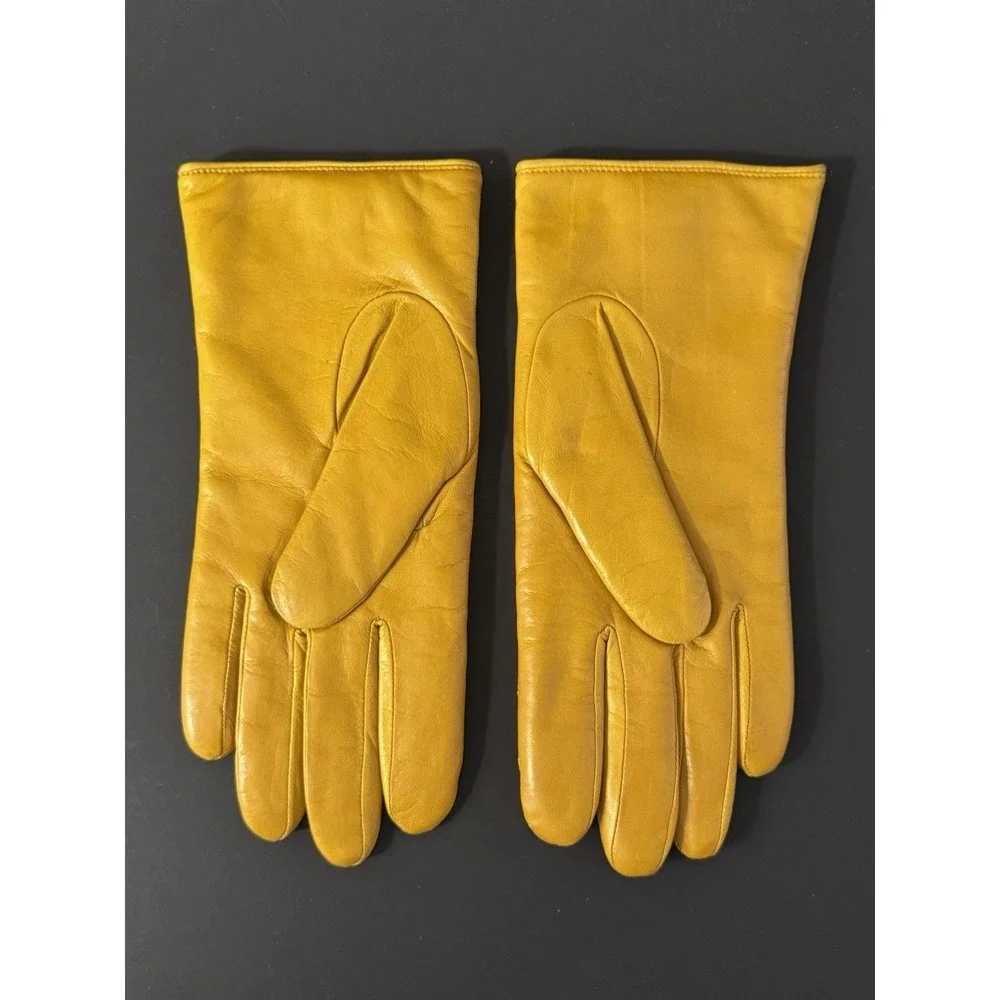 Coach Yellow Leather‎ Quilted Bow Heart Wool Lined Gloves Size 8
